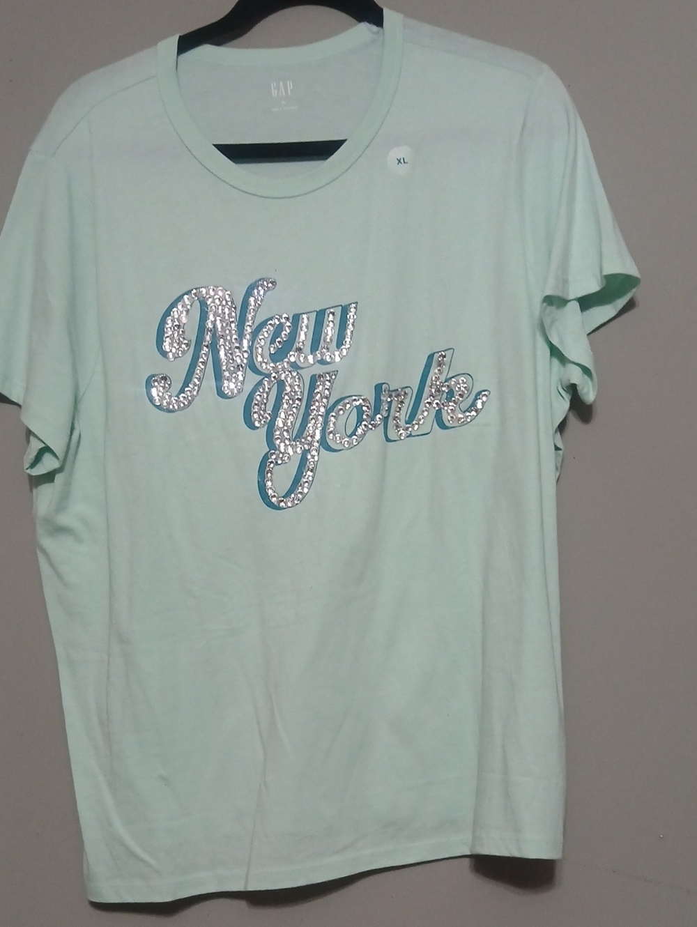 GAP Mint Green "New York" Sequin Short Sleeve Tee